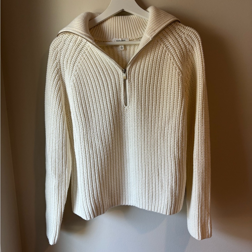 Talbots Haven line Cream Quarter-Zip Sweater